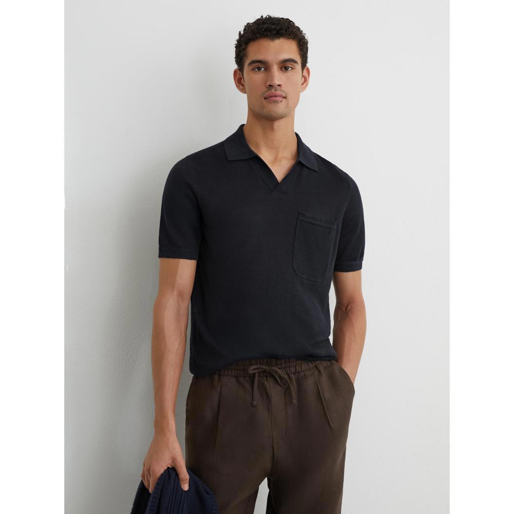 REISS Fairmont Linen Open-Collar Knit Polo Shirt